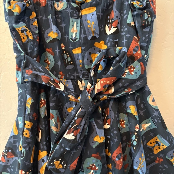 Eva Rose Mushrooms and Potions Fold-Over fit flare rockabilly swing Dress small - Picture 15 of 16
